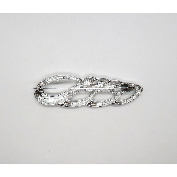 Vintage Leaf Brooch Silver Tone Loopy Braid Scarf Lapel Coat Pin - Picture 10 of 12